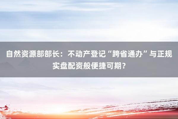 自然资源部部长：不动产登记“跨省通办”与正规实盘配资般便捷可期？