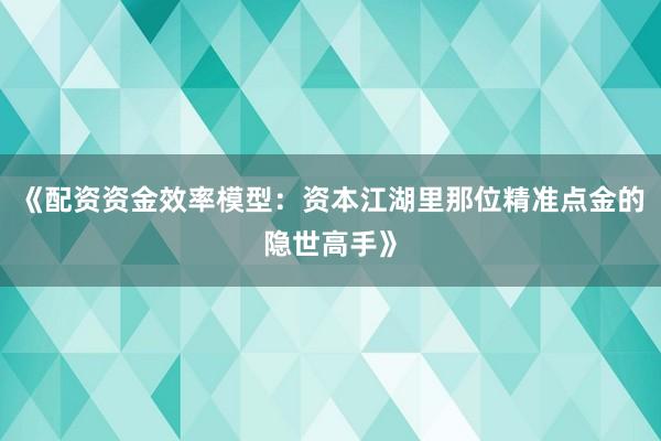 《配资资金效率模型：资本江湖里那位精准点金的隐世高手》