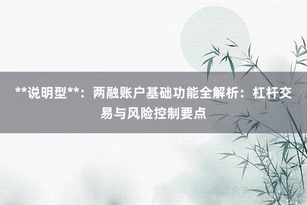 **说明型**：两融账户基础功能全解析：杠杆交易与风险控制要点