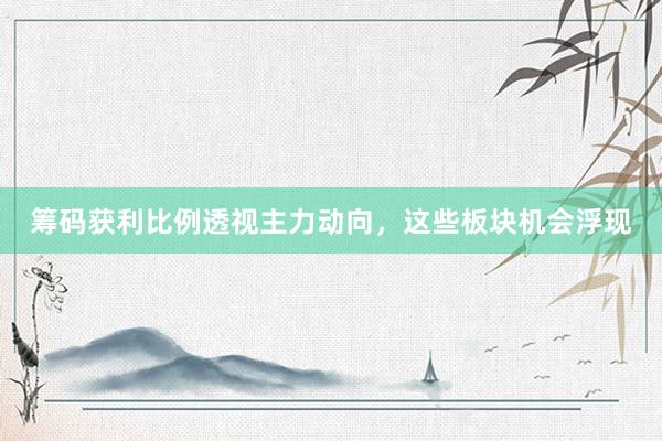 筹码获利比例透视主力动向，这些板块机会浮现