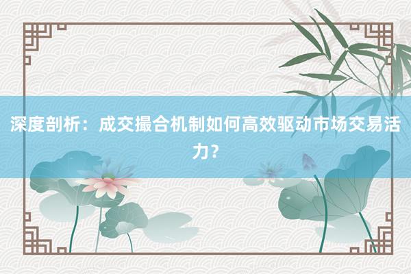 深度剖析:成交撮合机制如何高效驱动市场交易活力?