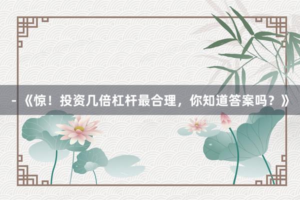 - 《惊！投资几倍杠杆最合理，你知道答案吗？》