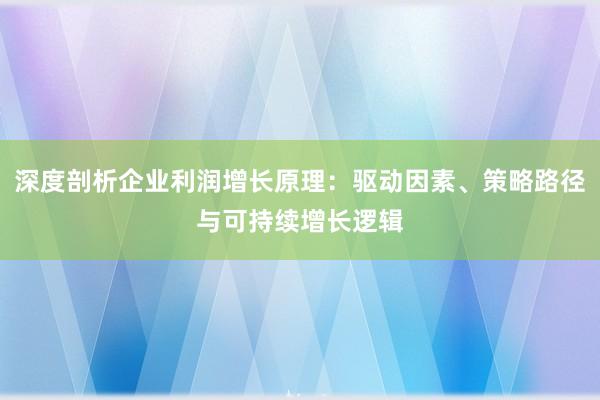 深度剖析企业利润增长原理:驱动因素、策略路径与可持续增长逻辑