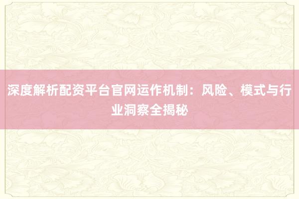 深度解析配资平台官网运作机制：风险、模式与行业洞察全揭秘